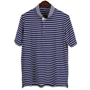 Greyson Golf Moab Polo Mens Size Large Navy Blue Striped Performance Button Down